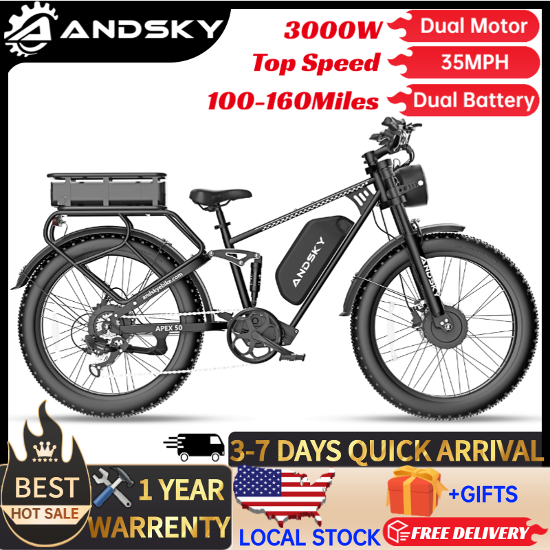 ANDSKY Apex50 AWD Electric Bik - огляд і ціна 48V 1500W Rear Hub Motor With Battery